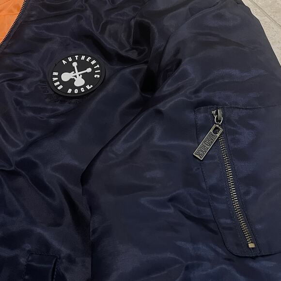 Hard Rock Guitar Company Quilted Bomber Jacket XXL | Navy Orange Nylon, Worn 1x - Picture 9 of 13